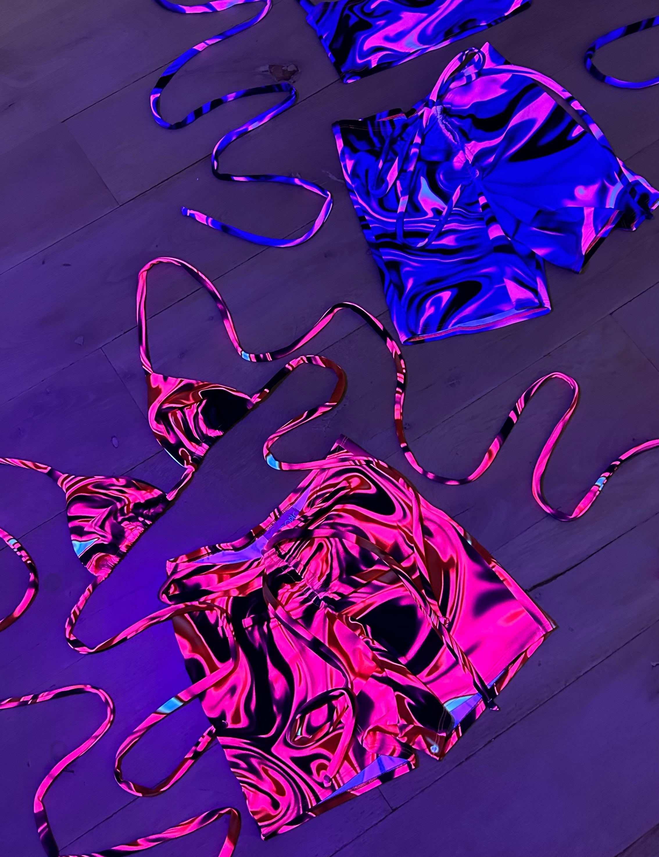 Bralet (or Bandeau) & Shorts set - UV Wavey print (Pink) image 2