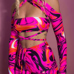 Bandeau, Arm sleeves & Shorts set - UV Wavey print (Pink colour) image 0