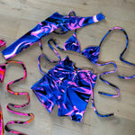 Bralet, Arm sleeve & Shorts set - UV Wavey print (Blue colour) image 0