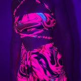 Bandeau (or Bralet) & Shorts set - UV Wavey print (Pink) image 7