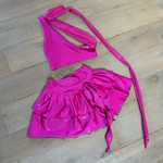 Hot pink sparkle - Crop top & double layered slit skirt image 1