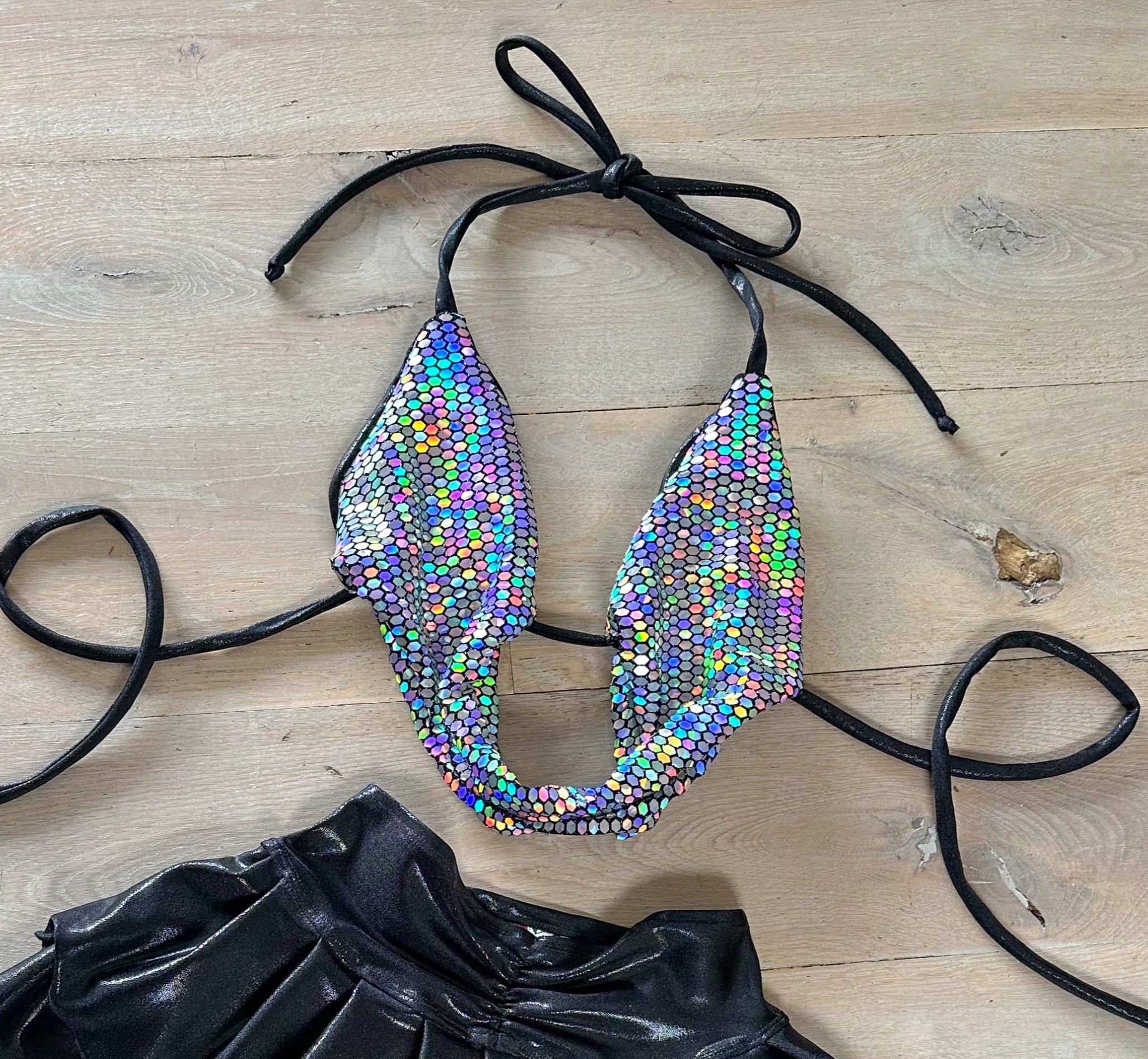Holographic sparkle (black) - cowl neck, skirt & choker image 4