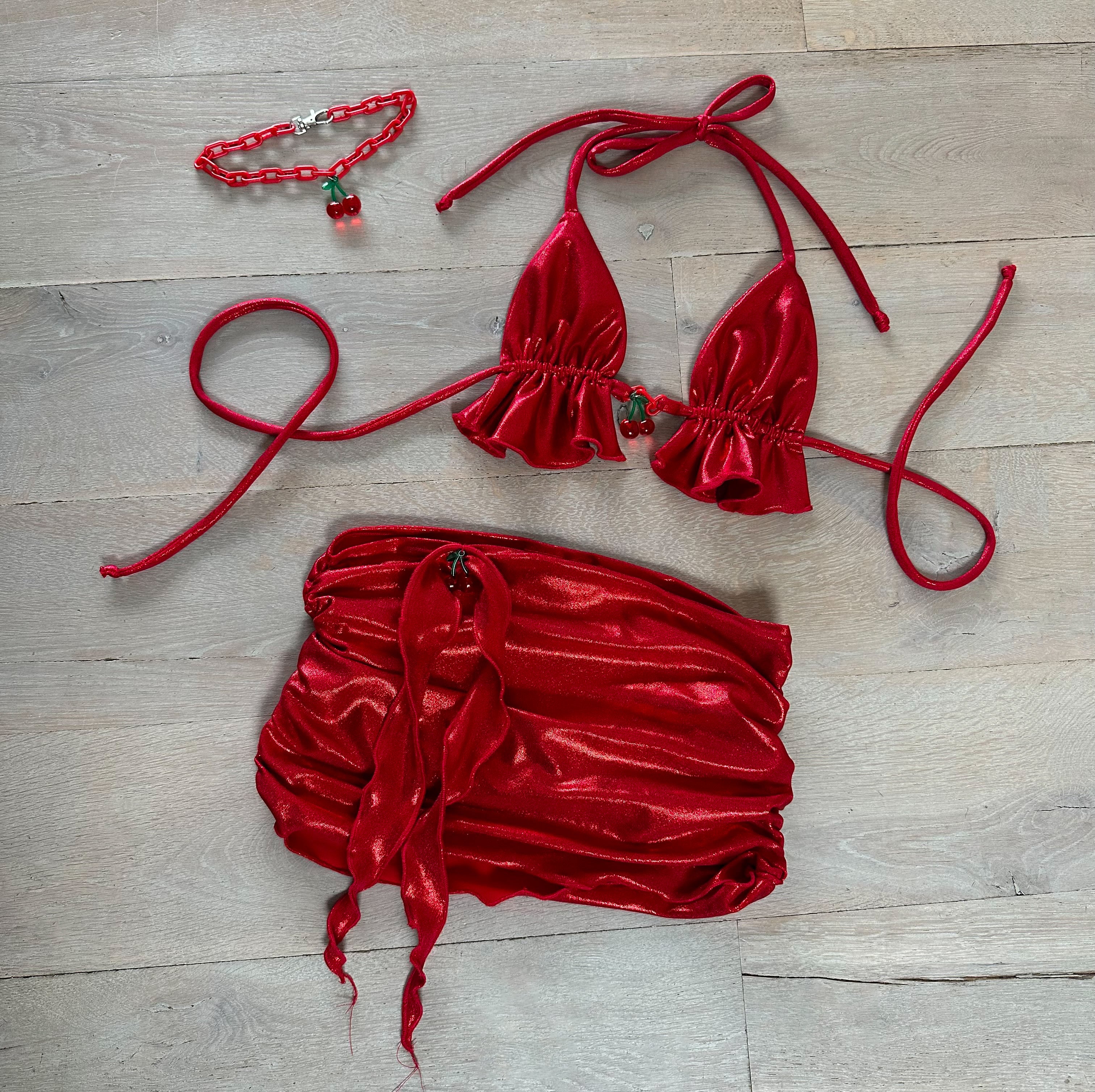 Metallic red - Bralet & micro mini skirt. image 1