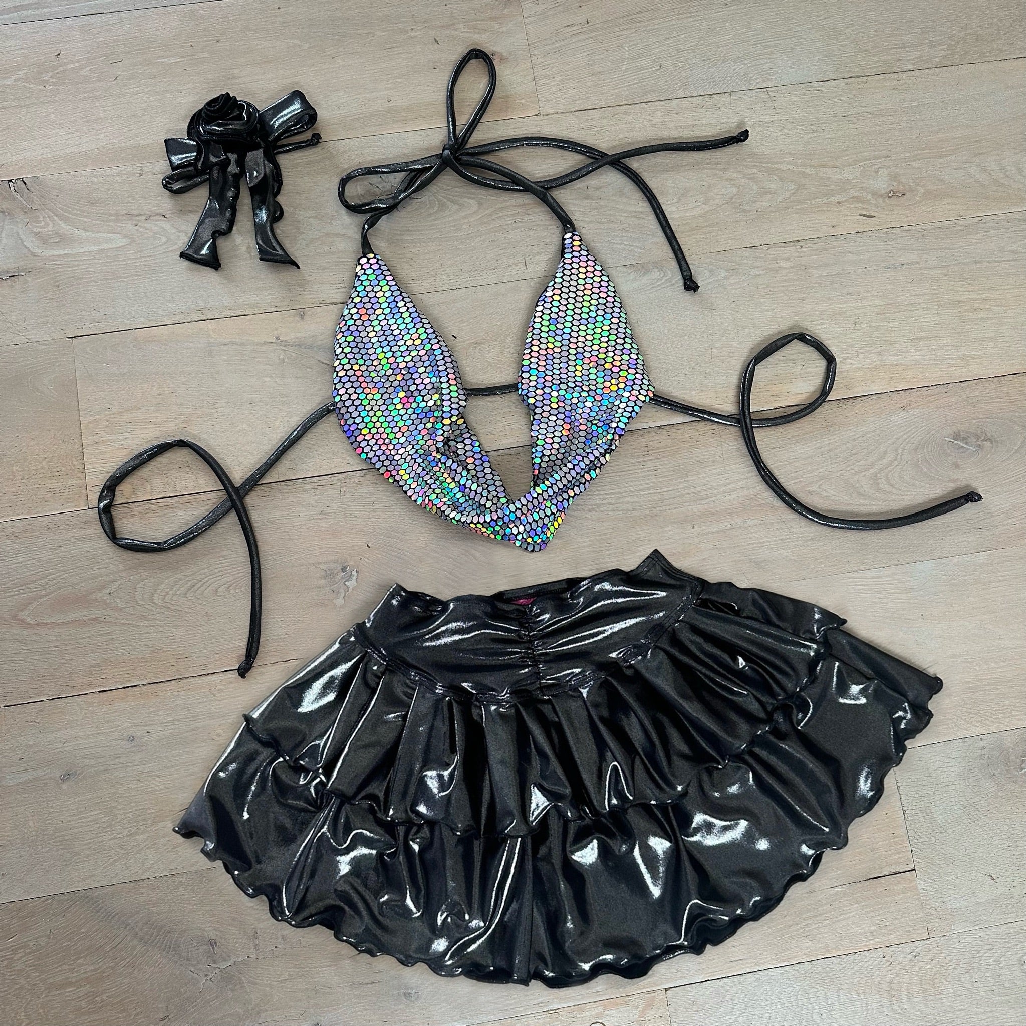 Holographic sparkle (black) - cowl neck, skirt & choker image 1