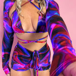 Bralet, Long sleeve crop & Shorts set - UV Midnight swirl image 11