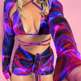 Bralet, Long sleeve crop & Shorts set - UV Midnight swirl image 11