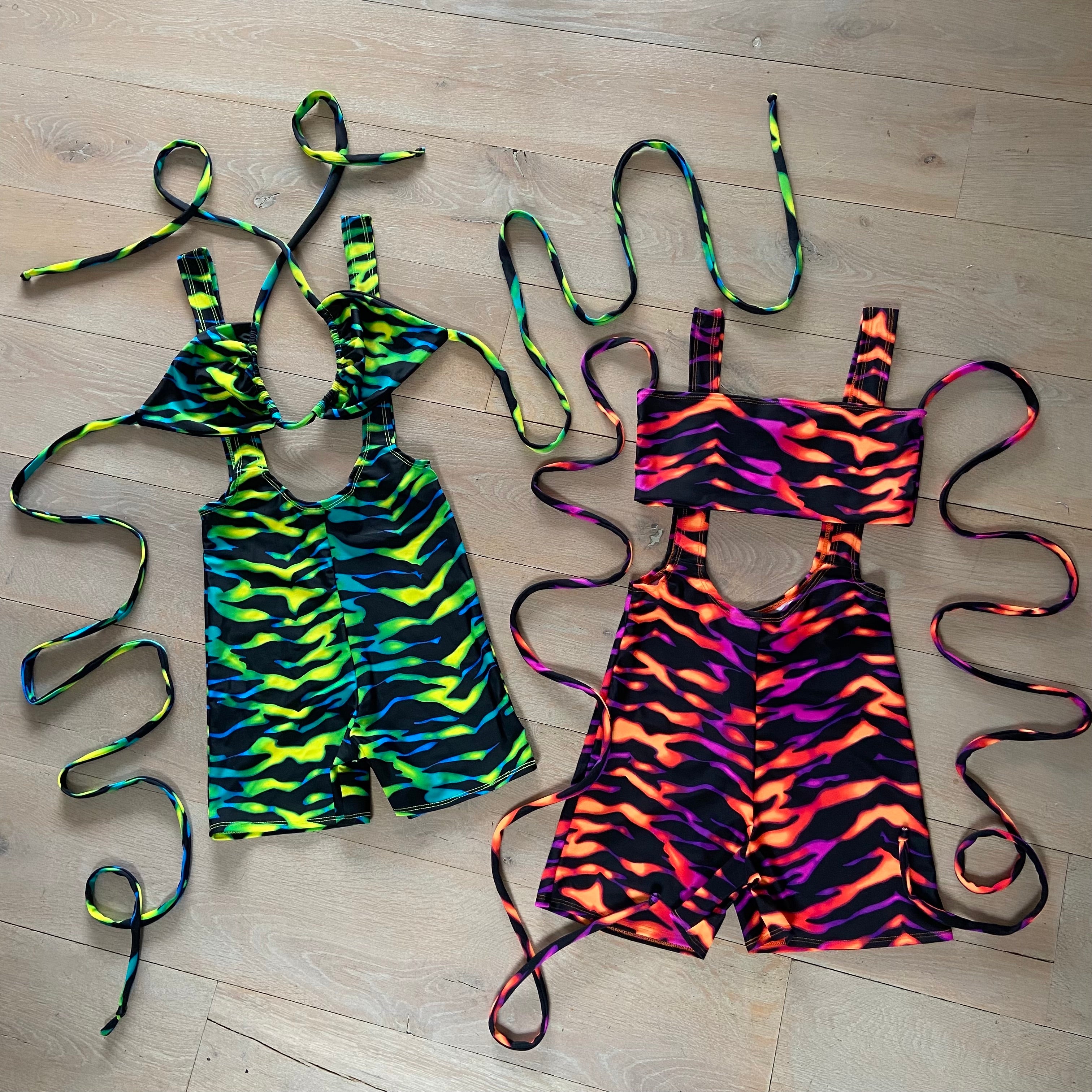 Ombre Tiger - (Blue) Unitard with bikini top or bandeau image 1