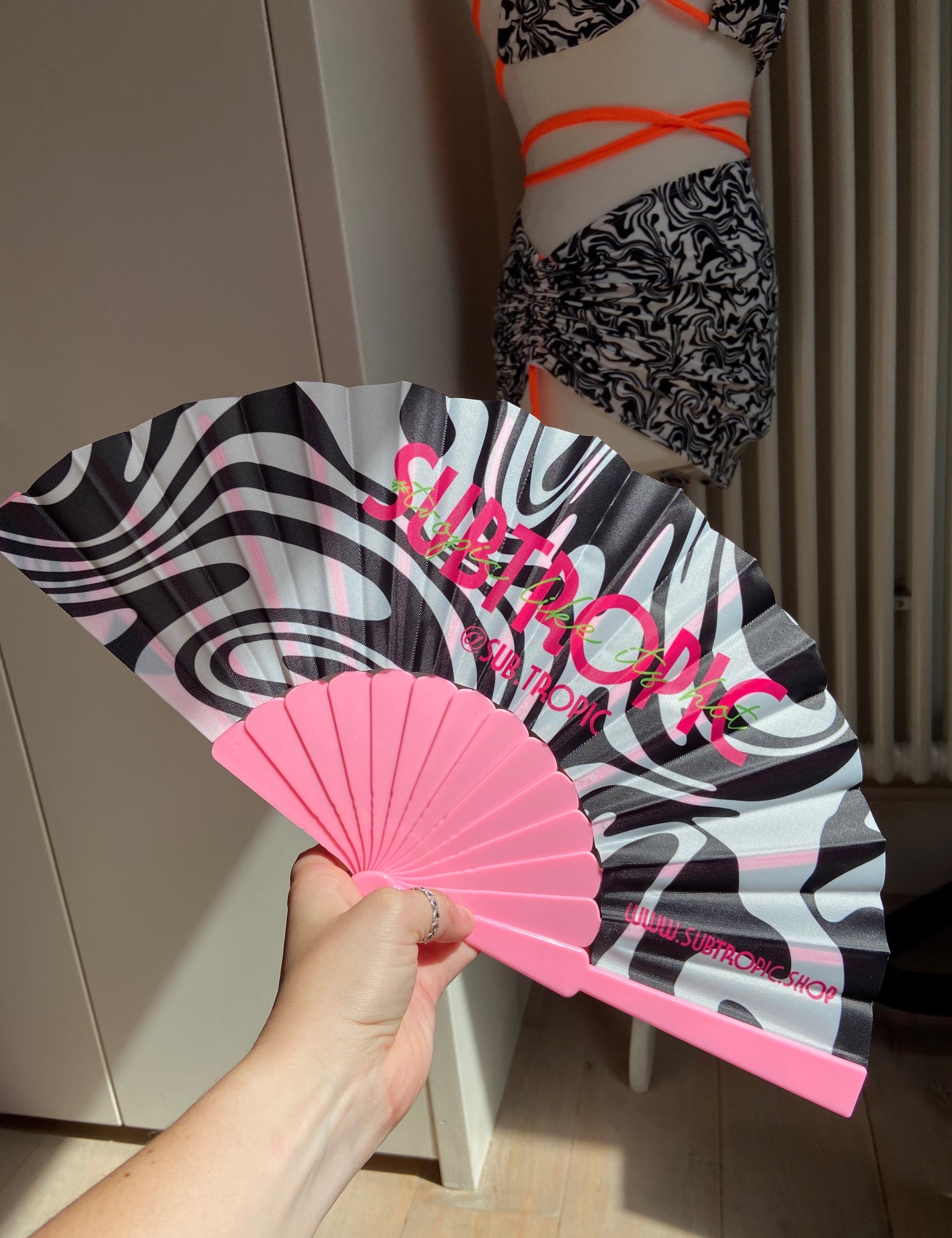 Monochrome swirl - Branded hand fan (choose your colour) image 0