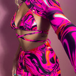 Bralet, Arm sleeve & Shorts set - UV Wavey print (Pink colour) image 0