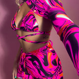 Bralet, Arm sleeve & Shorts set - UV Wavey print (Pink colour) image 0