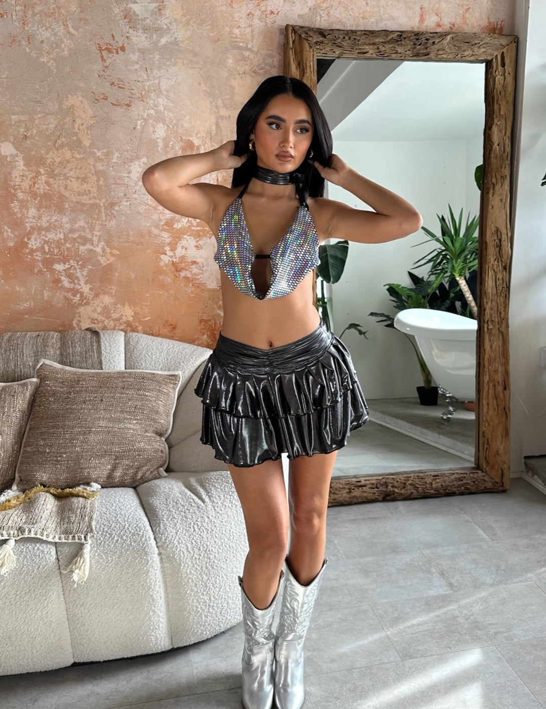 Holographic sparkle (black) - cowl neck, skirt & choker image 0